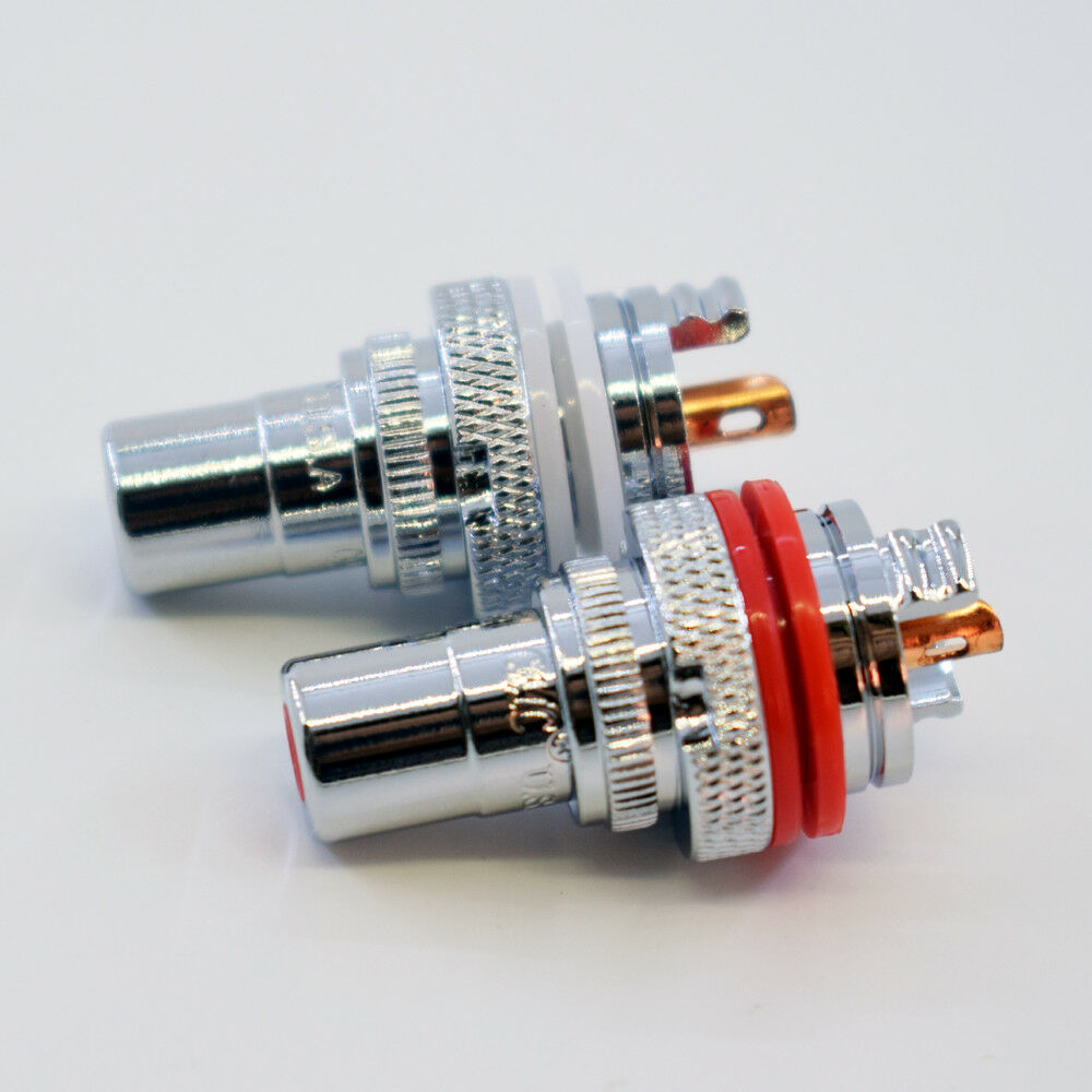 2pairs Rhodium Brass RCA Female Socket Chassis Connector Phono Amp Audio Plug