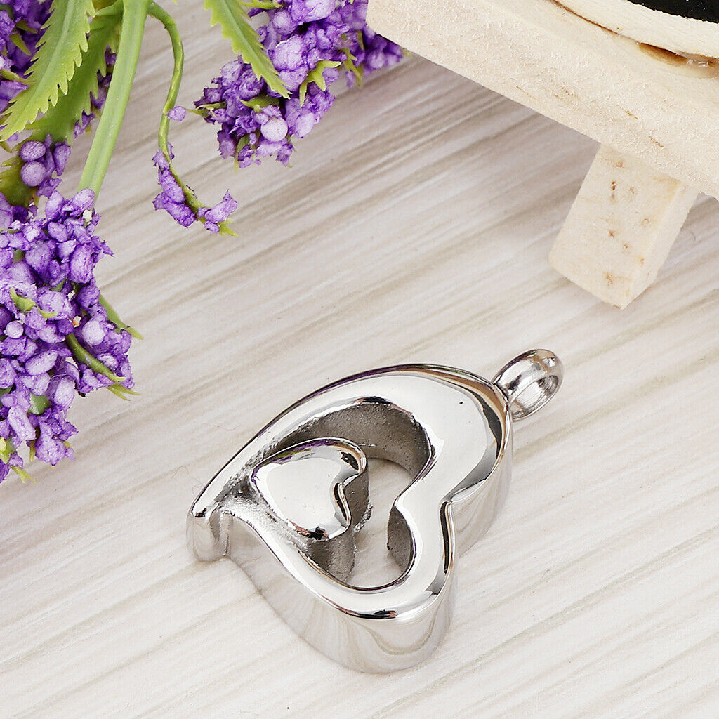 Fashion Ash Locket Container Double Heart Pendant Stainless Steel Material