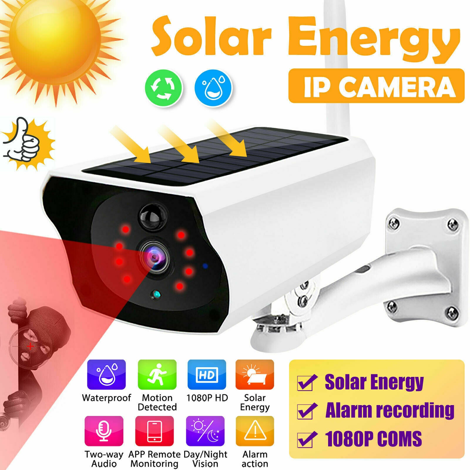 Outdoor Wireless Solar IP Camera Wifi 1080P Security Night Vision Waterproof