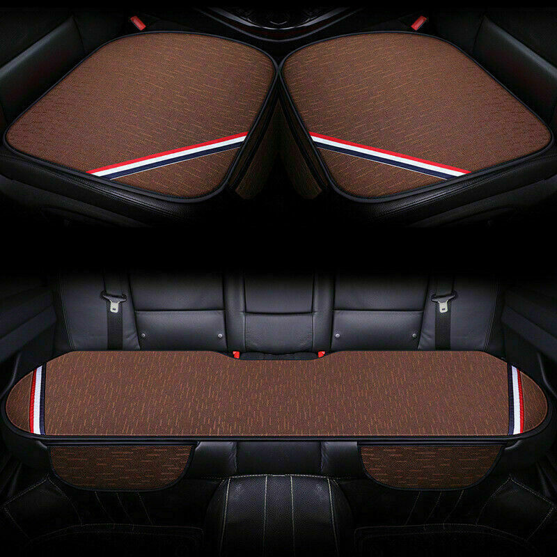 3PCS Full Set Cotton & Linen Car Interior Seat Cover Front Rear Seat Cushion Pad
