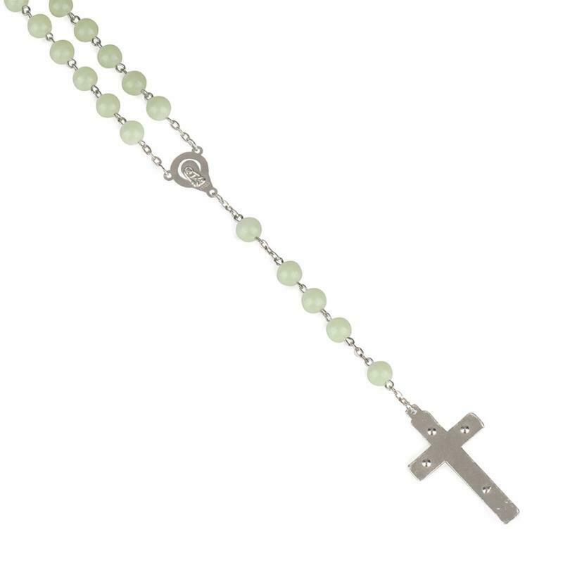 Glow in the Dark Rosary Necklace Jesus Christ Cross Pendant Noctilucent Chain