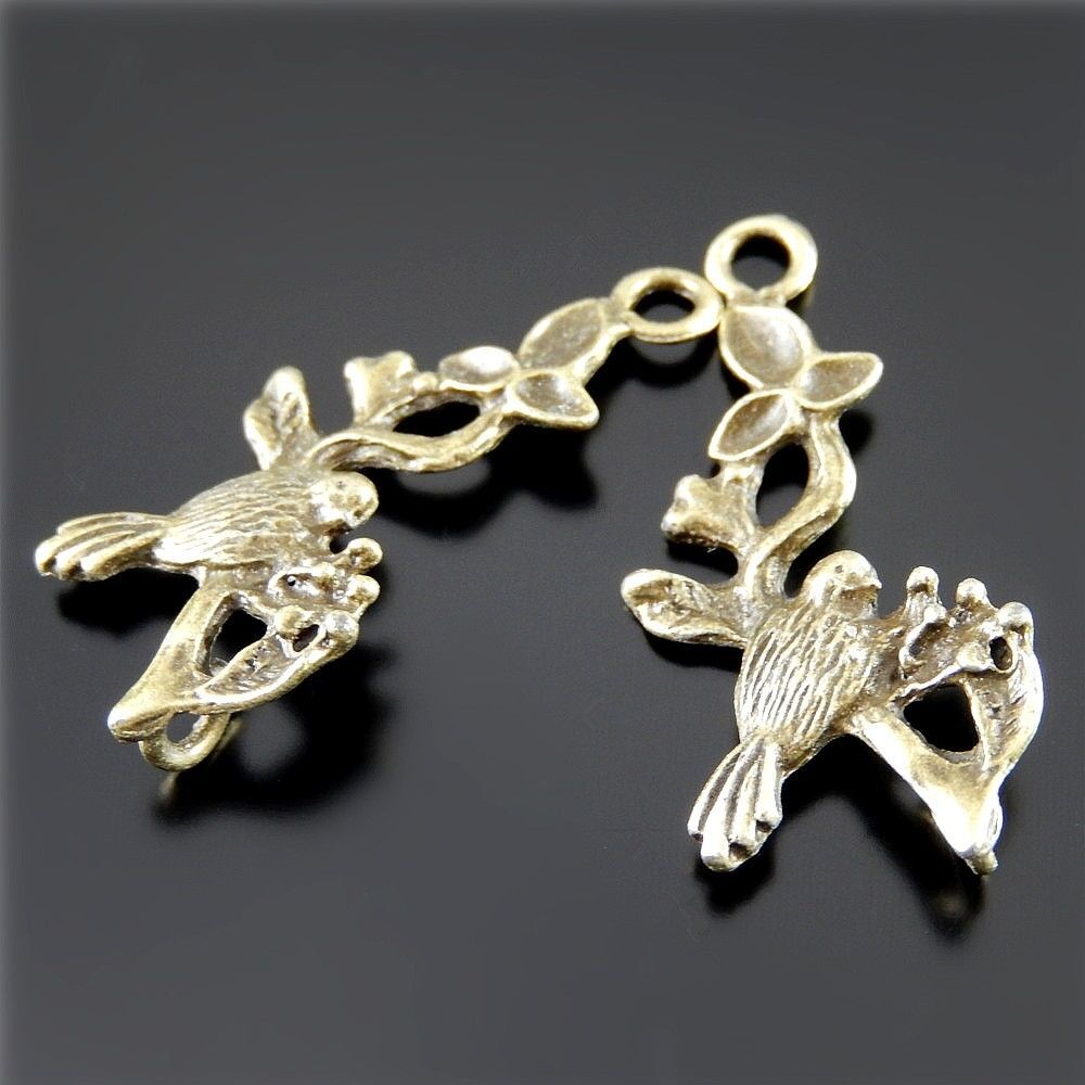 10 PCS Retro Bronze Bird Charm Flower Branch Alloy Pendant Jewelry Craft 30*15mm