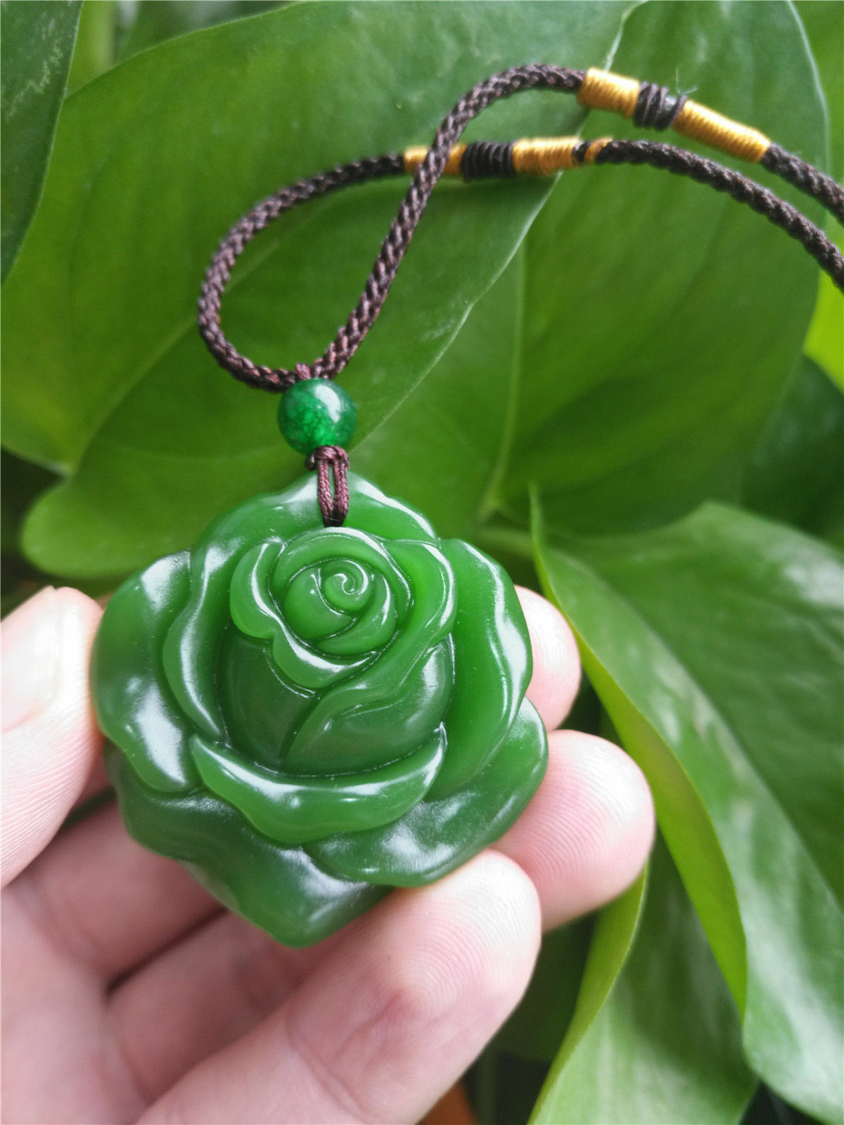100% Natural Green Jade Rose Necklace Pendant Lucky Amulet Fashion Jewelry AAA