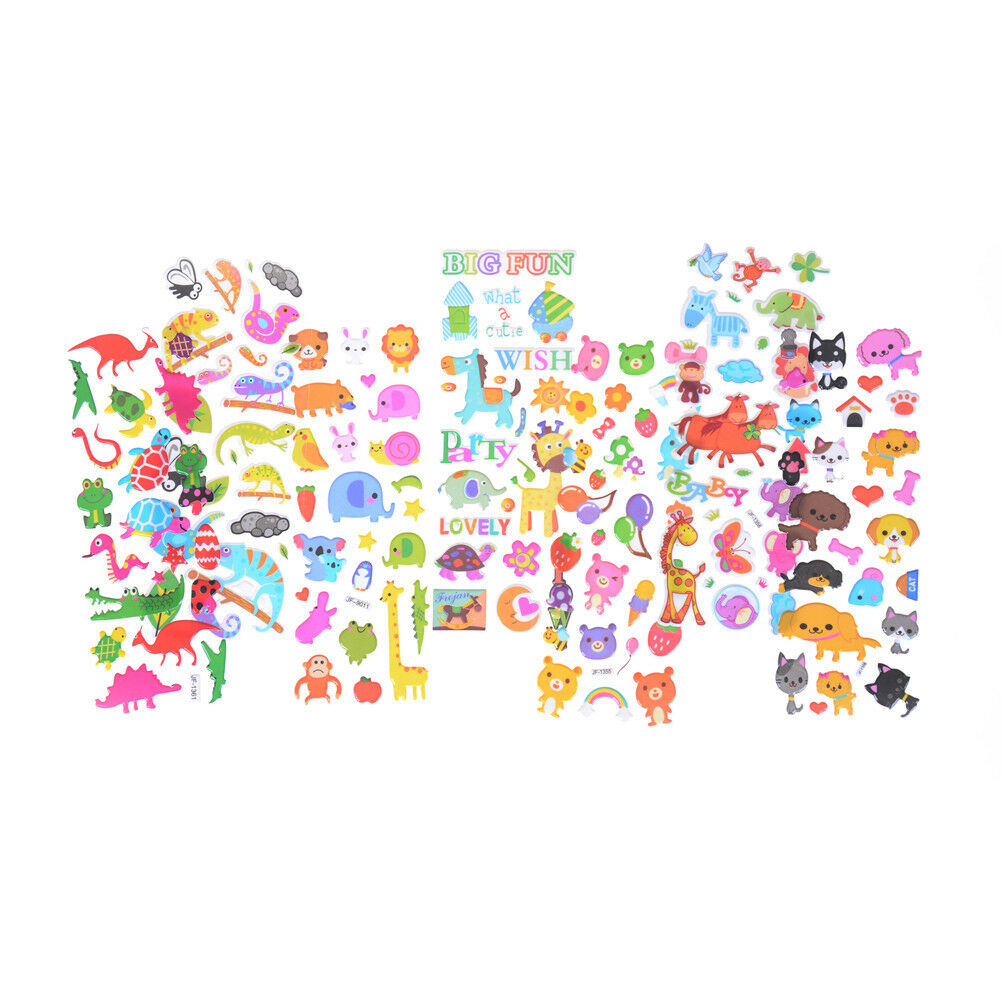 6 Sheets Cartoon Animal Scrapbooking Bubble Puffy Stickers Reward Kids To.l8