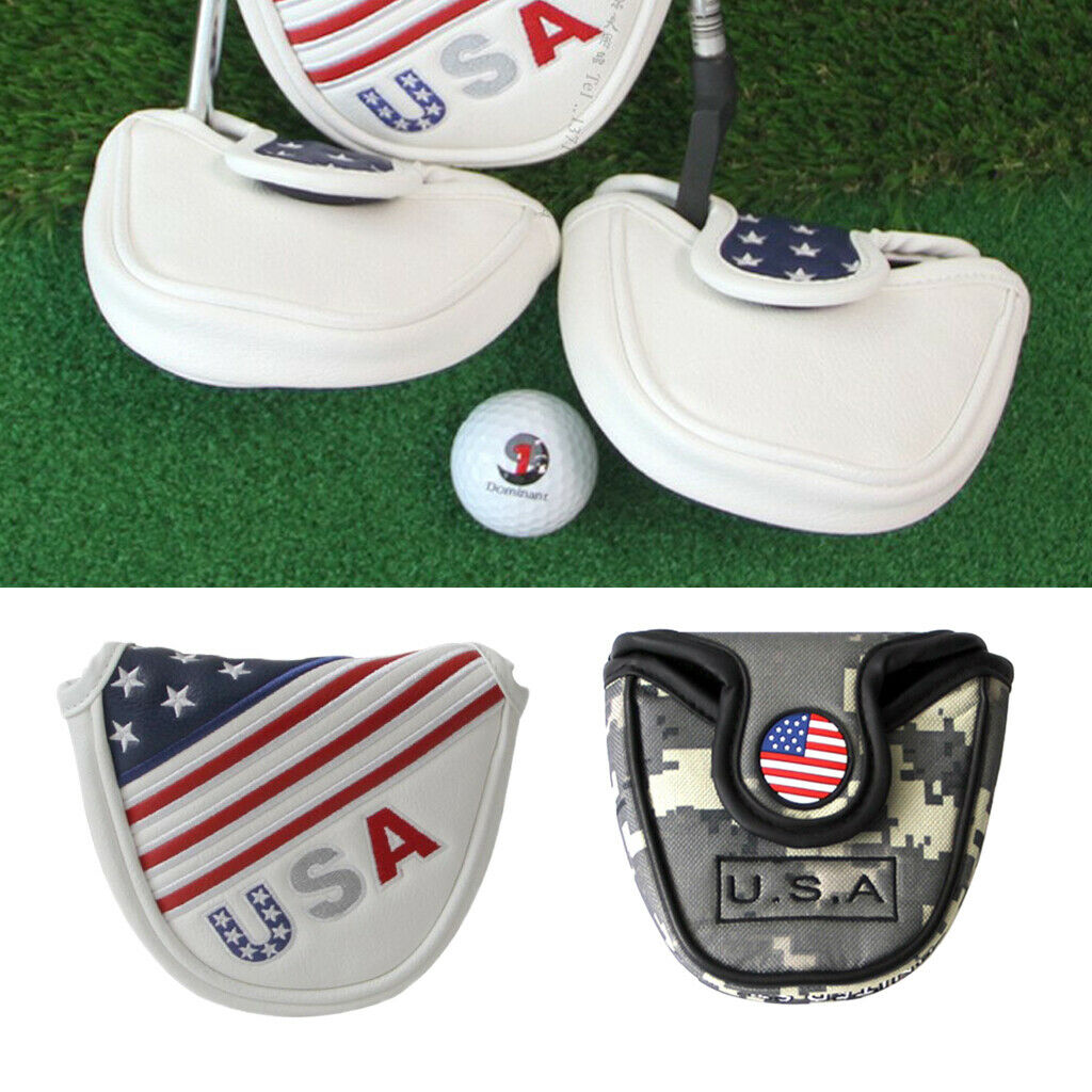 2Pcs PU Leather Golf Head Covers Headcover Magnetic Closure Mallet Putter