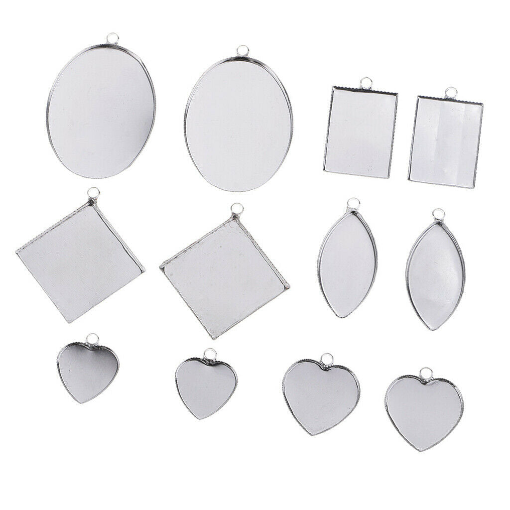 12 Pieces Round Charms Pendants Blanks Frames For Cabochons Necklace Crafting -
