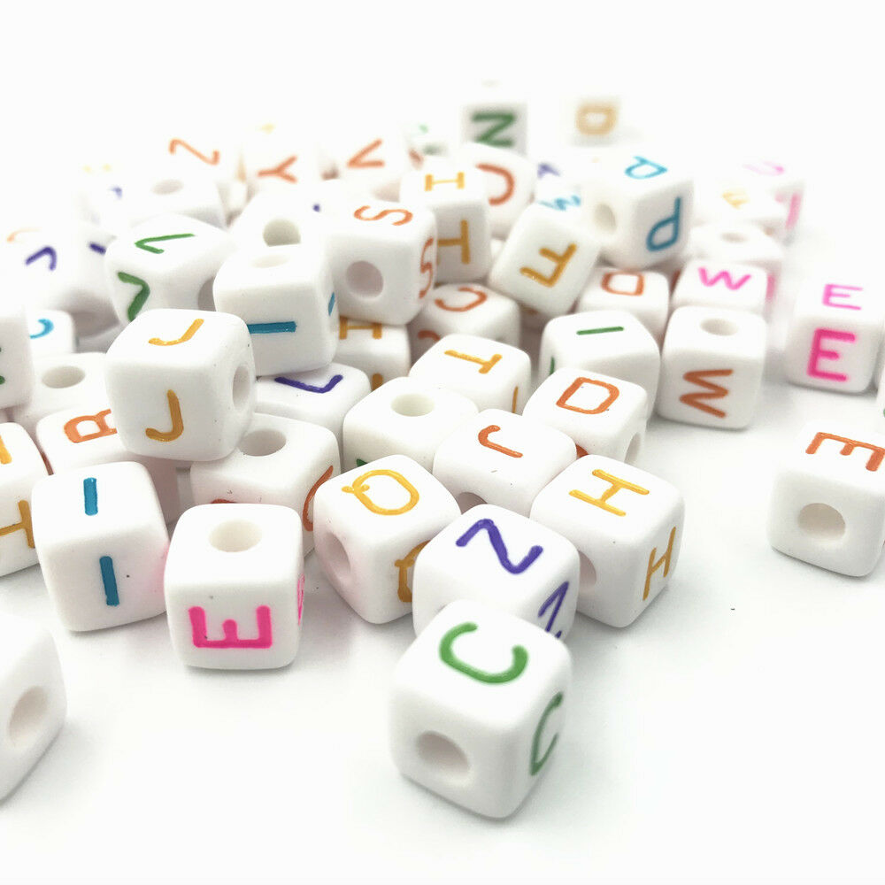 100pcs Cubic Acrylic Beads Mixed color Letter/ Alphabet Spacer Beads 10X10mm
