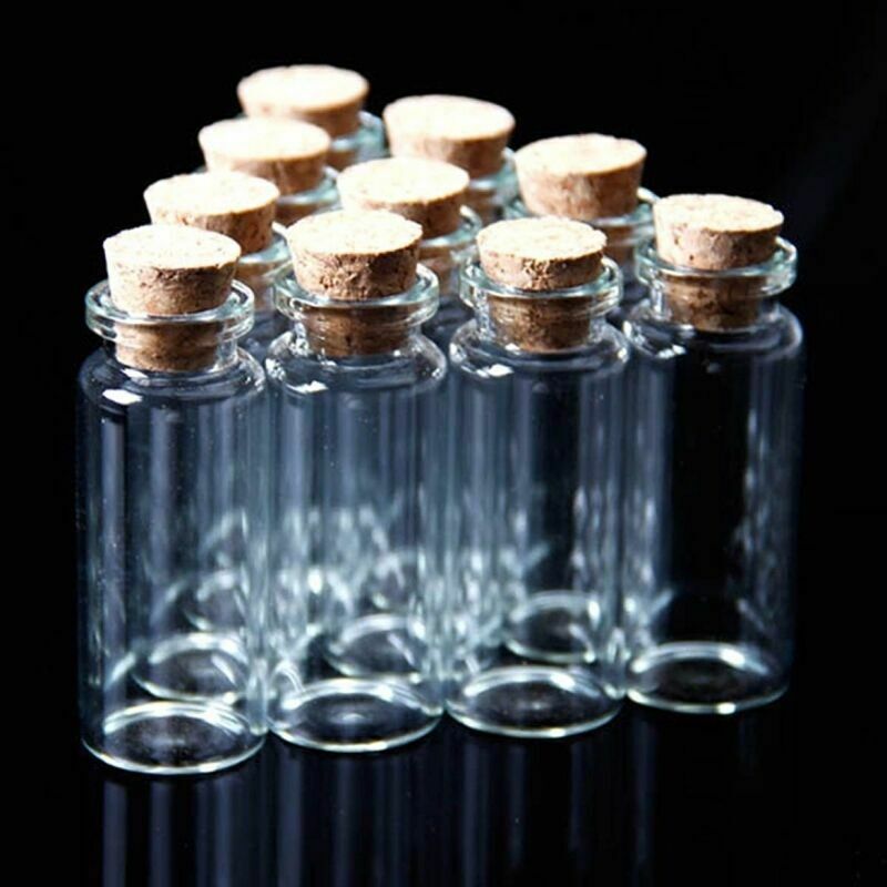 10 pcs Clear Empty Bottle Glass Pendant Vial with Cork Jewelry Making Charm 5ml