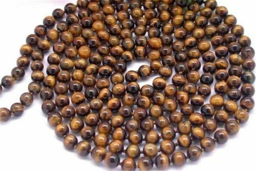 beautiful 100" 8mm round nature tiger's-eye beads necklace A+