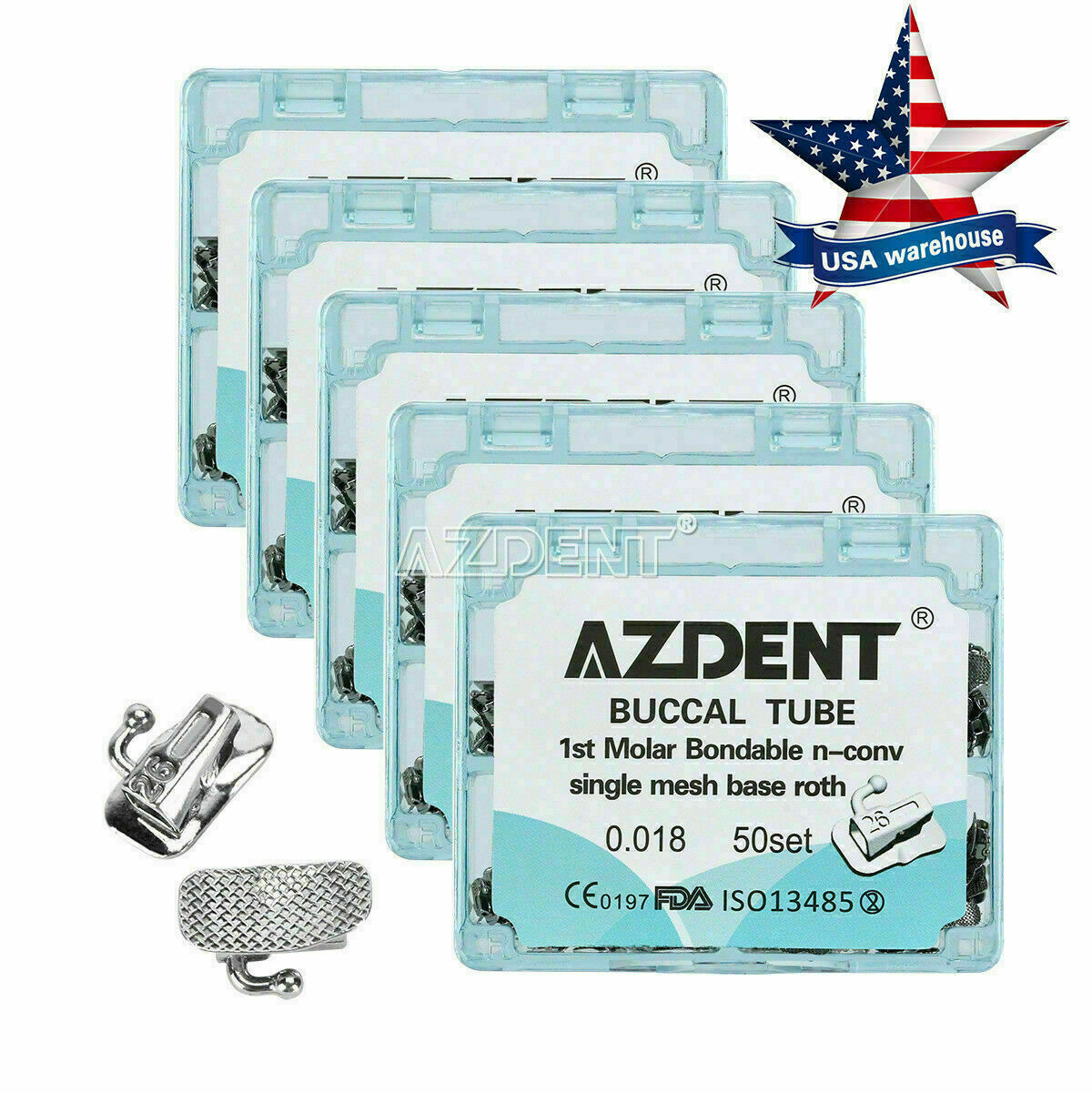 50set Dental Orthodontic Bonding Buccal Tube Split Roth 018 For 1st Molar AZDENT