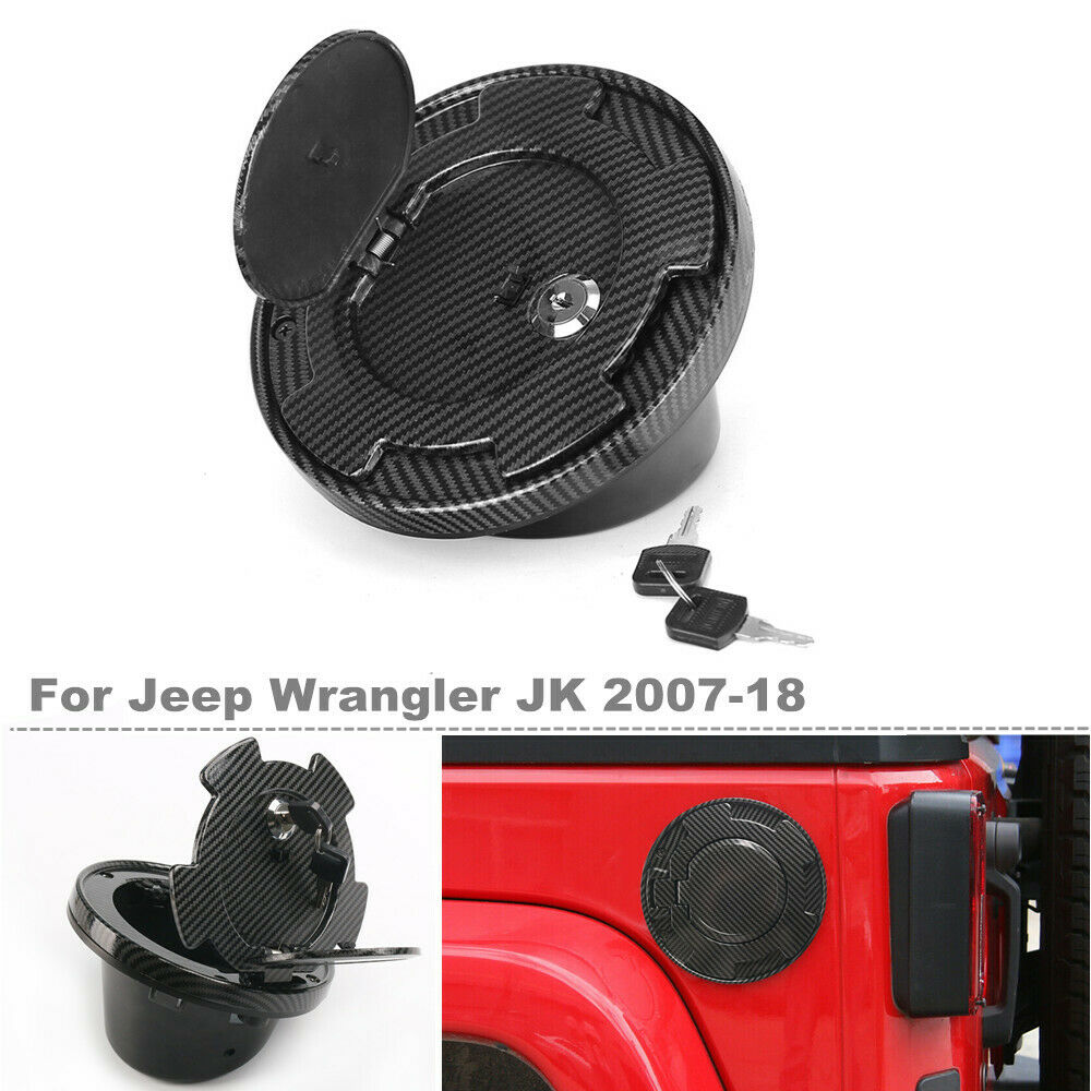 Car Fuel Gas Tank Cap w/ Lock Lid Cover Carbon Fiber For Jeep Wrangler JK 07-18
