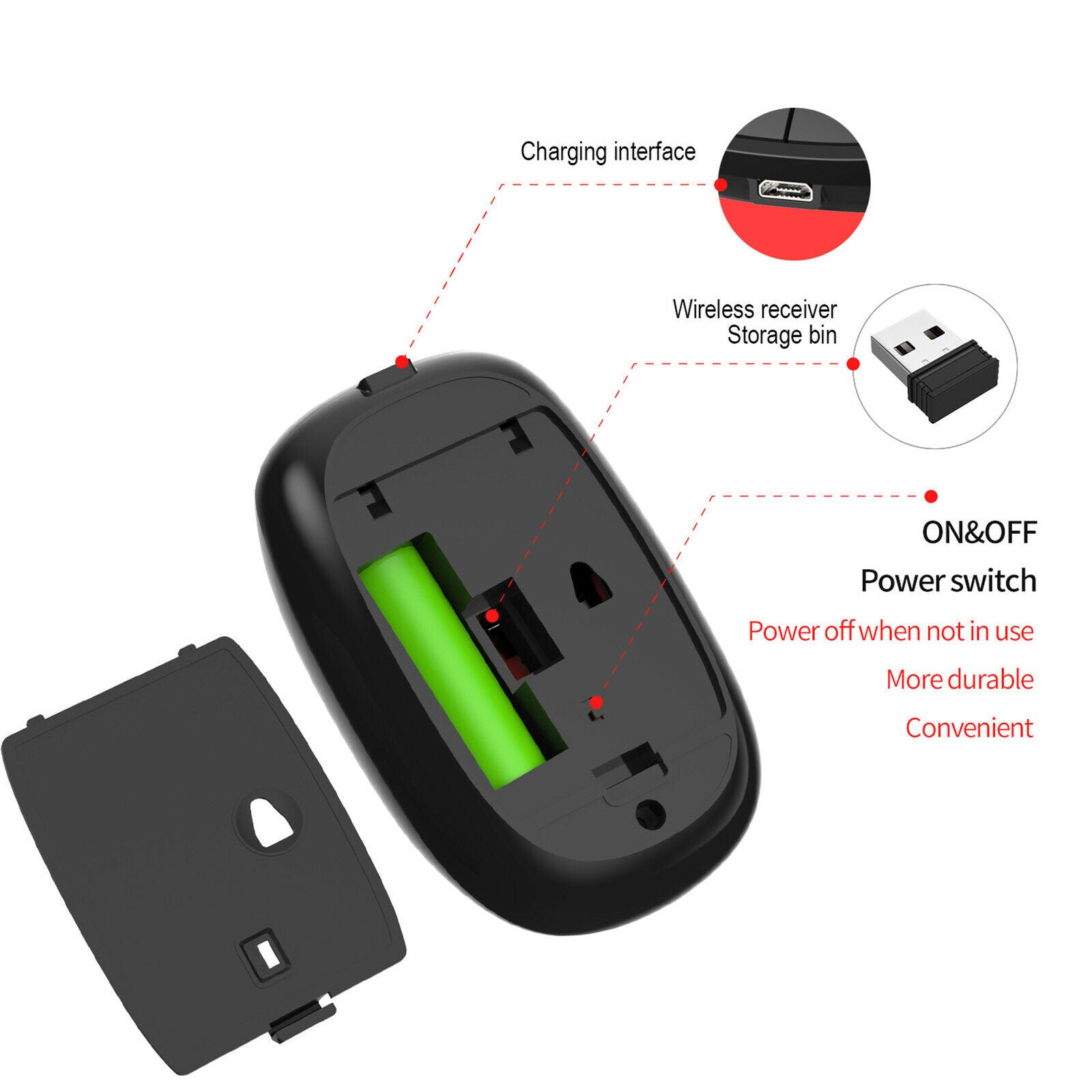 Portable 2.4G Wireless Gaming Mouse Rechargeable Mice for Desktop Laptop