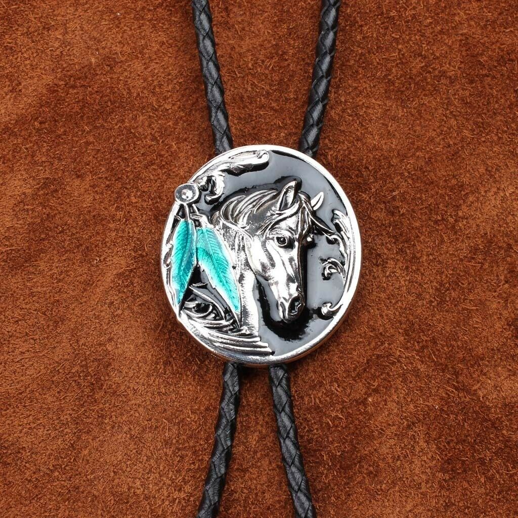 Men Women Bolo Tie Western Cowboy Rodeo PU Leather Necklace Cool Gift Black