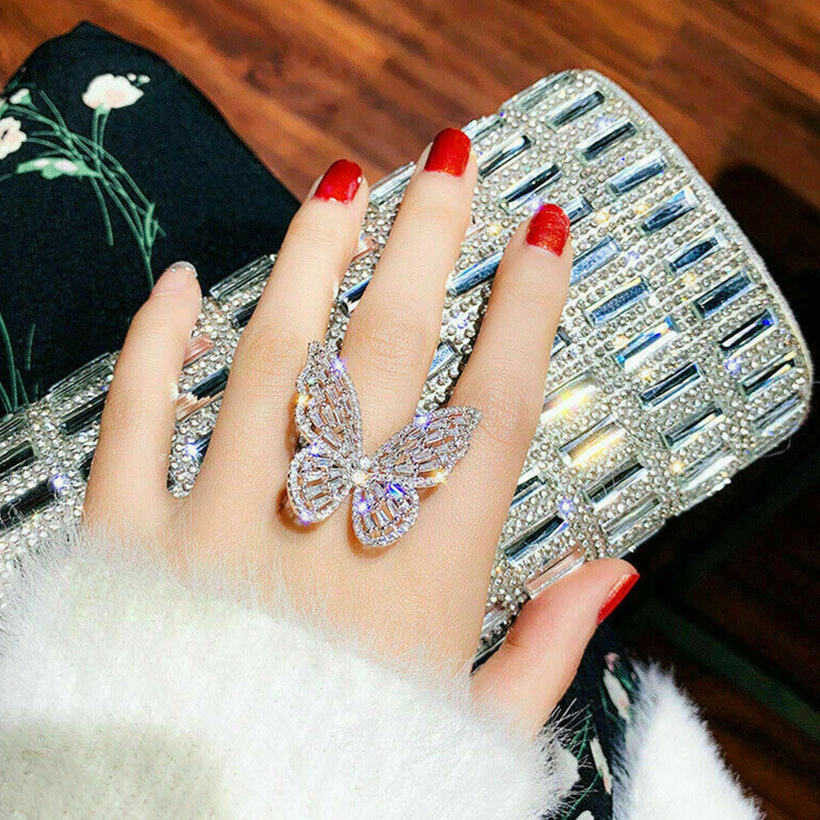 Zircon Butterfly Ring Gem Stone Opening Finger Rings for Women Elegant Jewelry