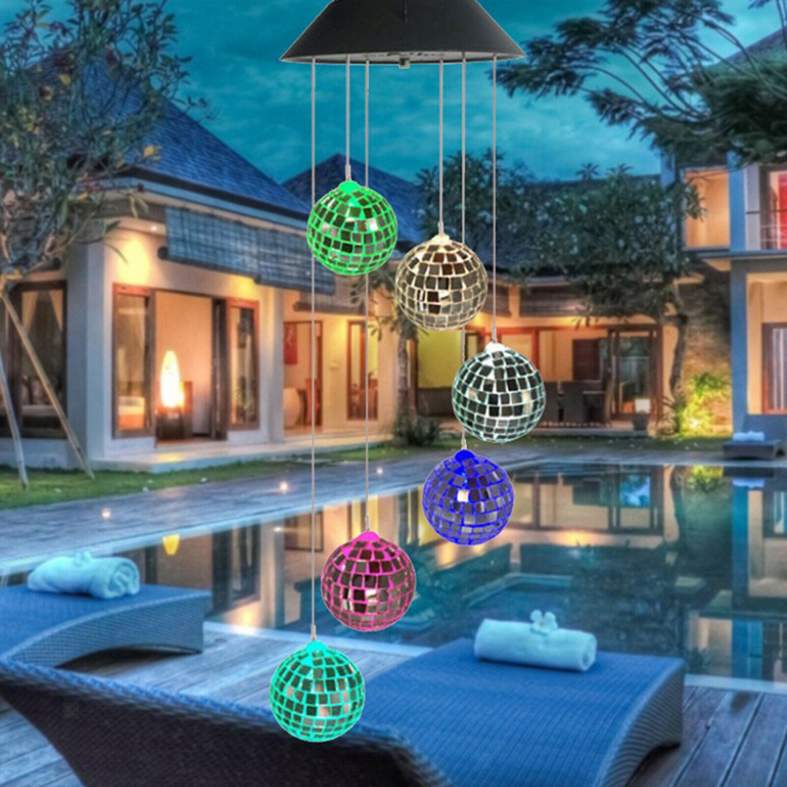 Solar Powered Wind Chimes Color Changing Garland Hanging Light For Outdoor