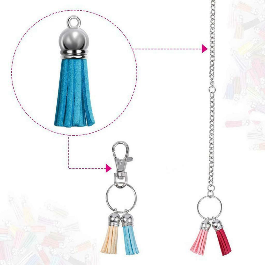 120Pcs 30 Colors 38mm Faux Leather Tassel Pendants with Caps for Key Chain DIY