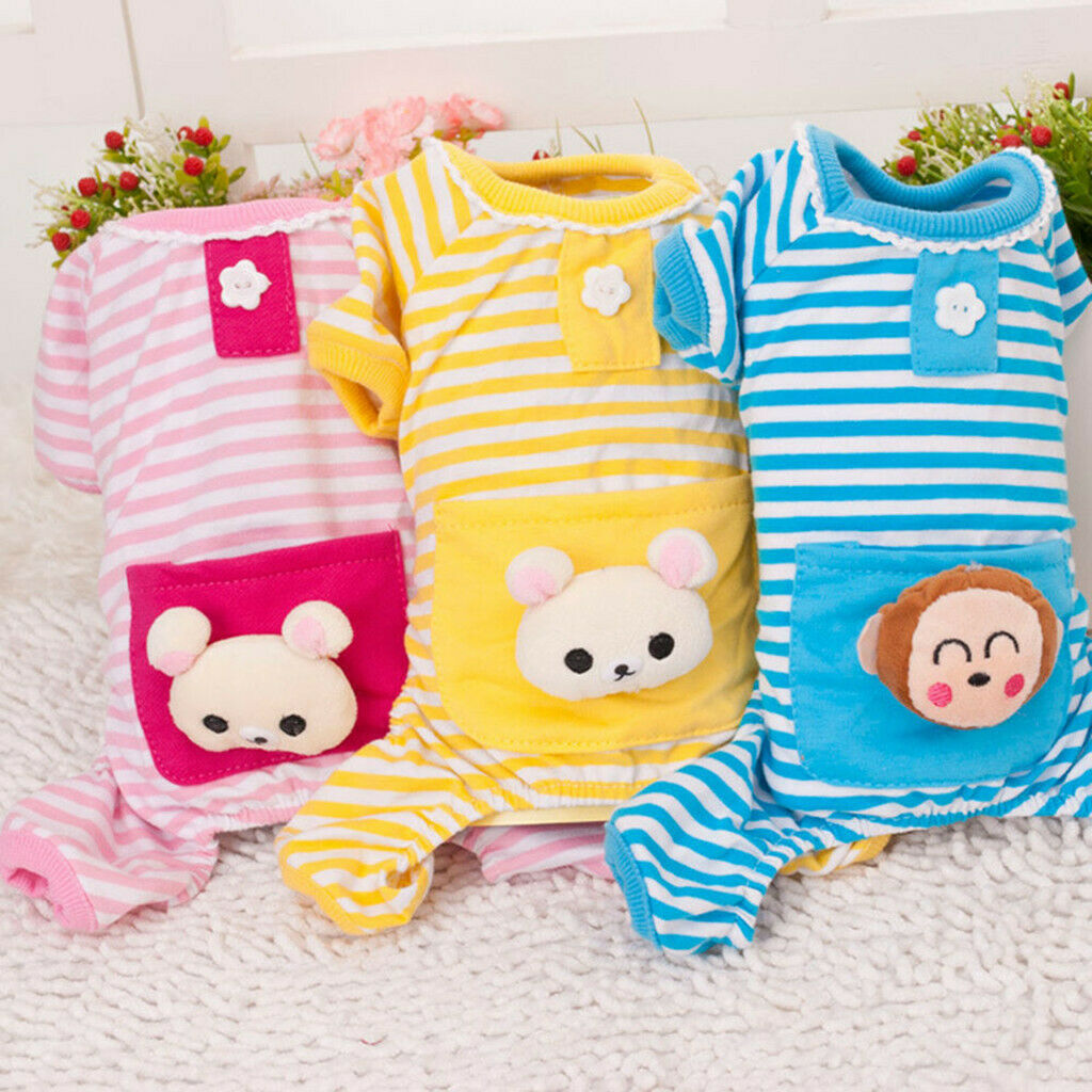 Pet Dog Cat Puppy Soft Striped Pajamas Jumpsuit Coat Clothes Apparel Pink XS