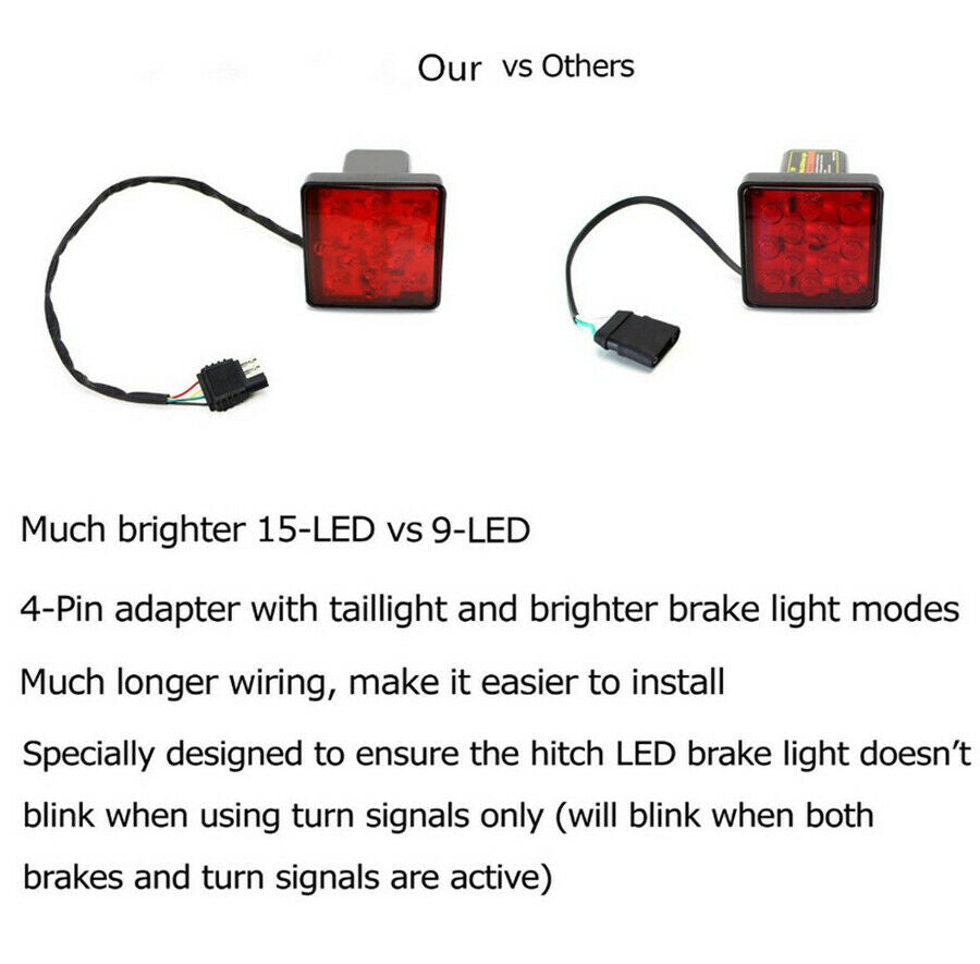 Trailer Truck Red  15 LED Brake Tail Light 2" Square Waterproof With Hitch Pin