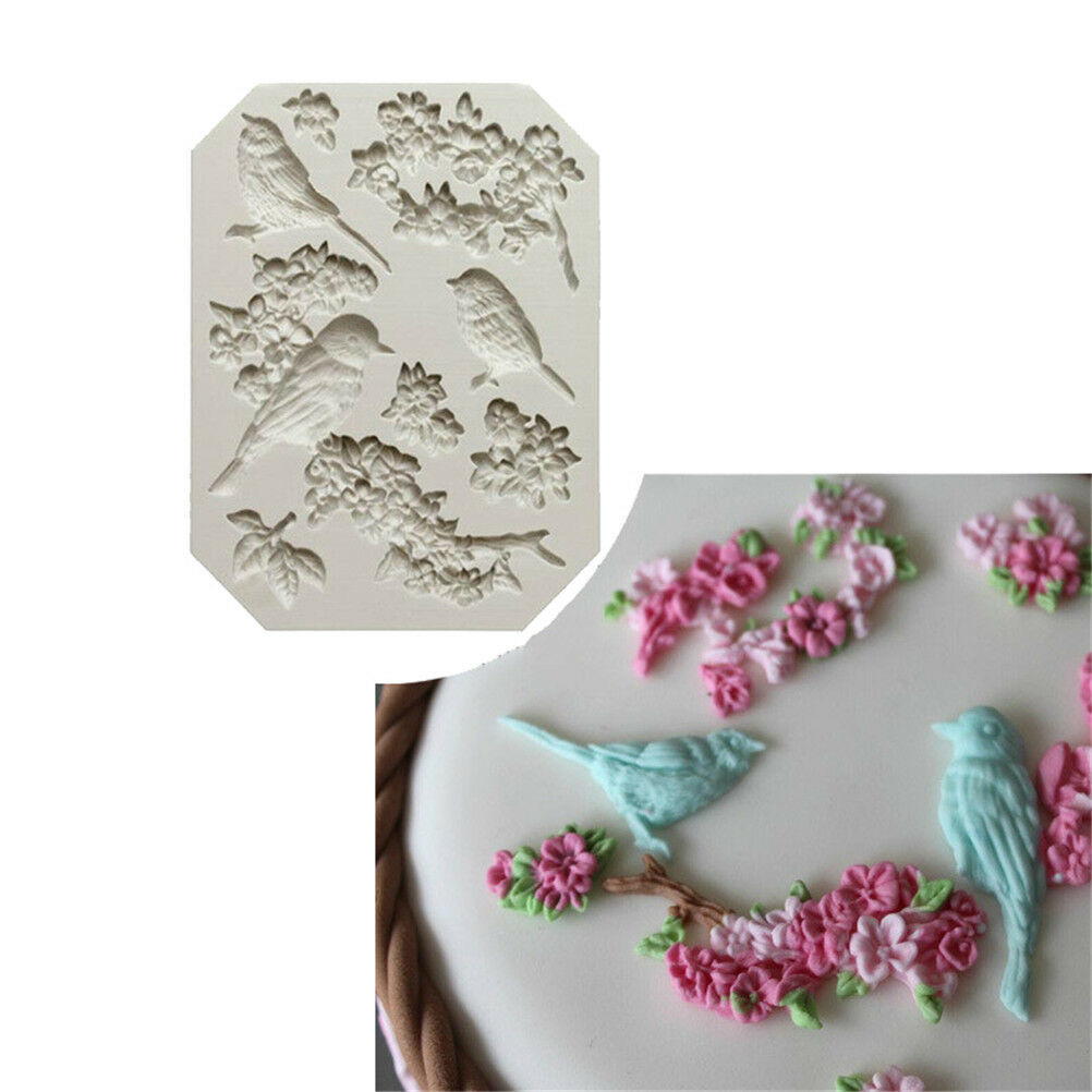 Bird and Flower Silicone Fondant Mold Cake Decor Tools Chocolate Gumpaste .l8