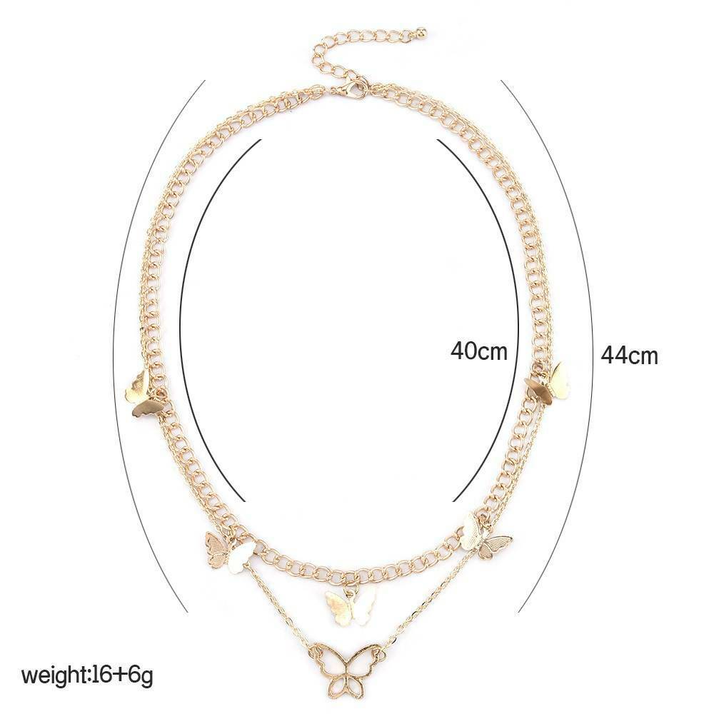 Double Layer Butterfly Pendant Necklace Clavicle Chain Choker Women Jewelry Gift