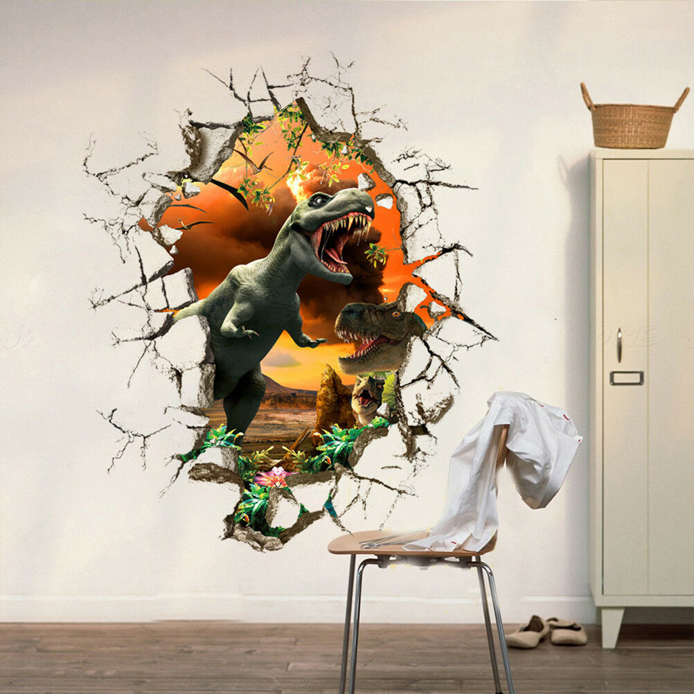 Dinosaur Cartoon Wall Decals for Nursery Room Art Poster Christmas Gif Jf.l8