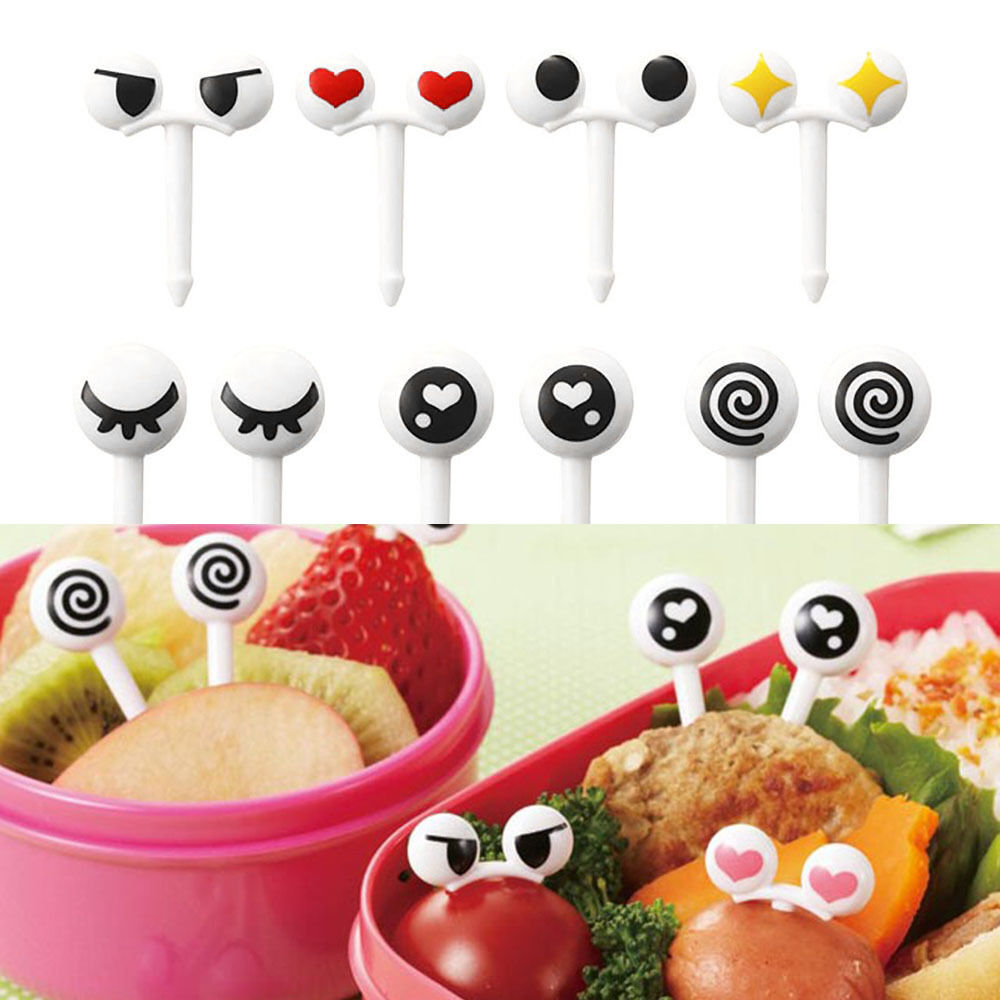 10Pcs/set Mini Kids Cute eyes Food Fruit Picks Forks Lunch Box Accessory Decor