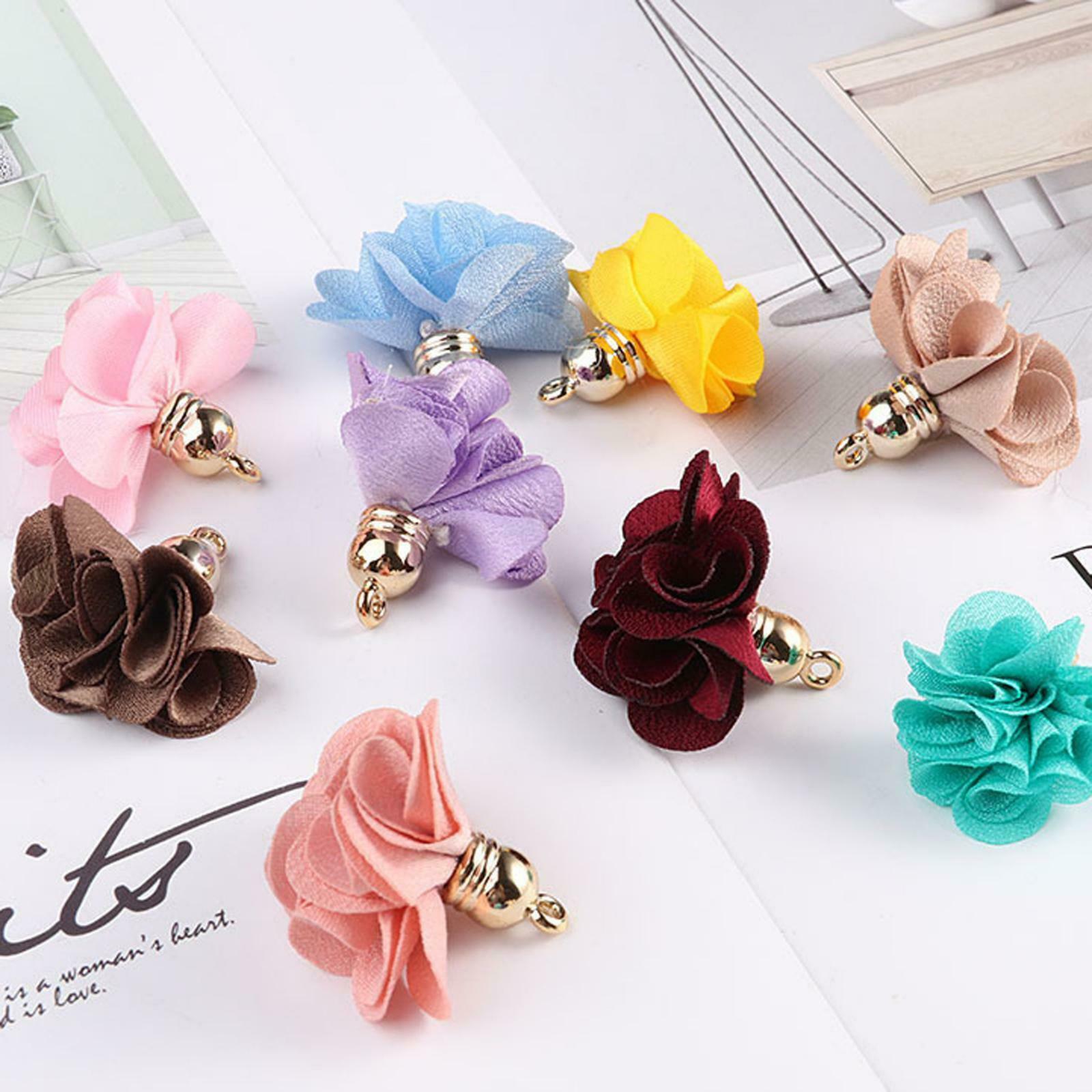 Set of 100 Cloth Fabric Floral Petal Pendants Tassel Charms DIY Crafts