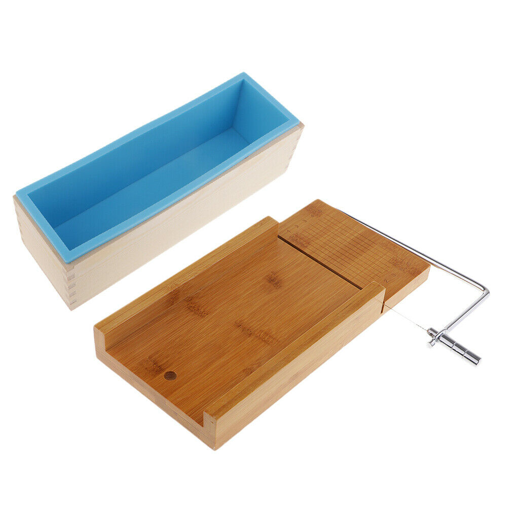 2sets Multifunctional Soap Cutter + Silicone Soap Making Loaf Mould Wood Box