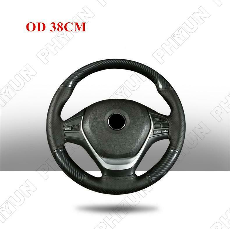 Hand Sewing Car Steering Wheel Cover Trim 38CM Carbon Fiber & Leather Universal