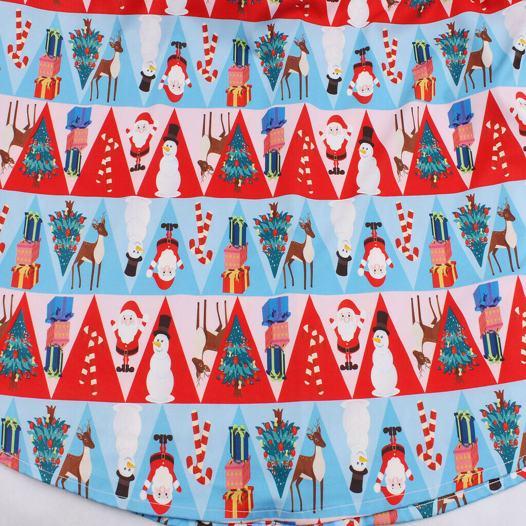 Women's Short Sleeve A Line Dress Xmas Santa Print Party Swing Dress  L