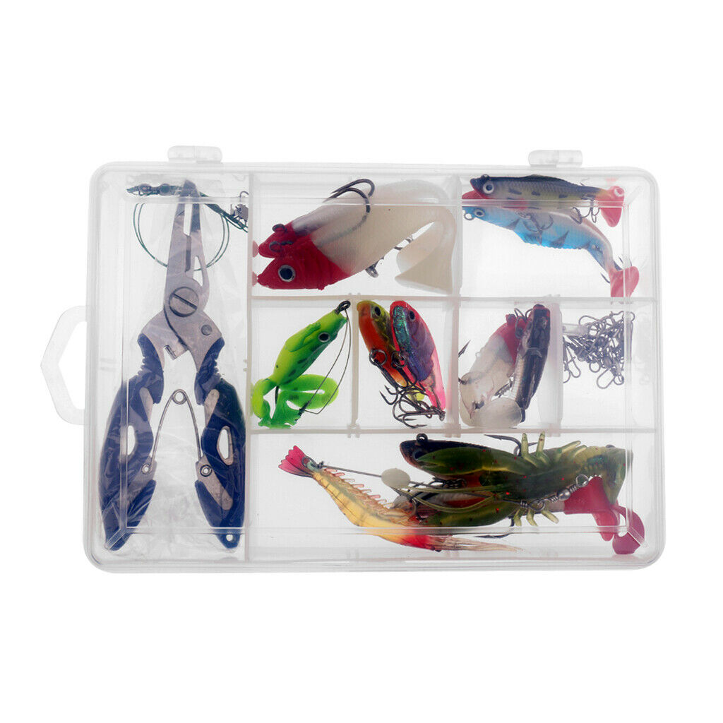 34pcs Fishing Lure Bait & Tools Set for Saltwater/Freshwater Fishing White