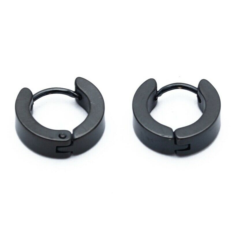 Pair Men's Hoop Huggie Ears Titanium Steel 4mm x 9mm Black R6Z5