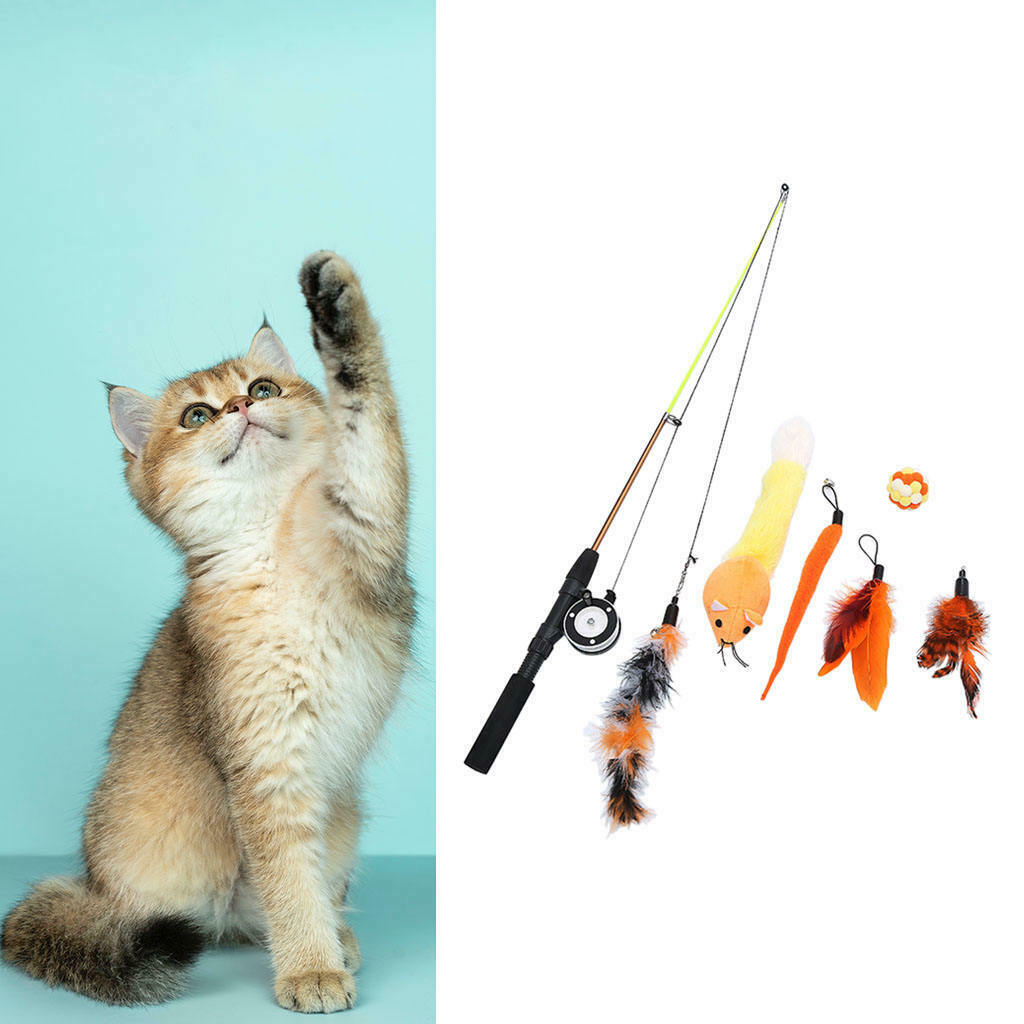 Set of 7pcs Cats Feather Interactive Teaser Extendable Wand Toys Exercise