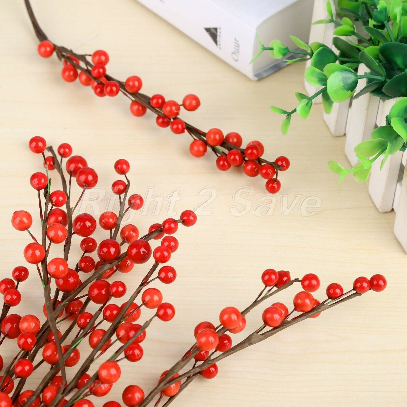 1/5Pcs 45cm Red Artificial Holly Berries Branch Decoration DIY Christmas Wreath