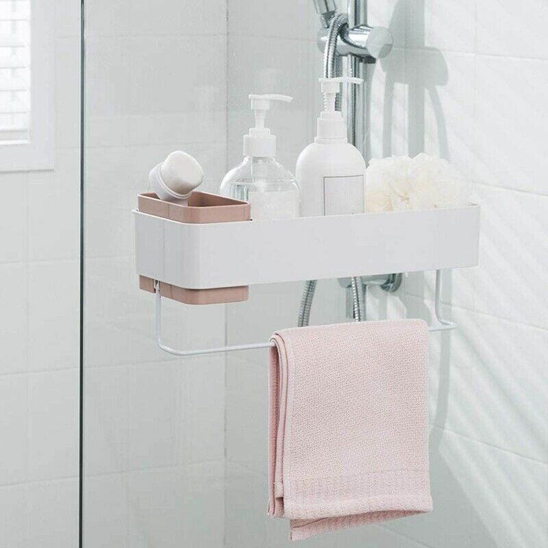 Bathroom Organizers Adhesive Bathroom Shelf Storage with Towel Bar Pink Y2Y3