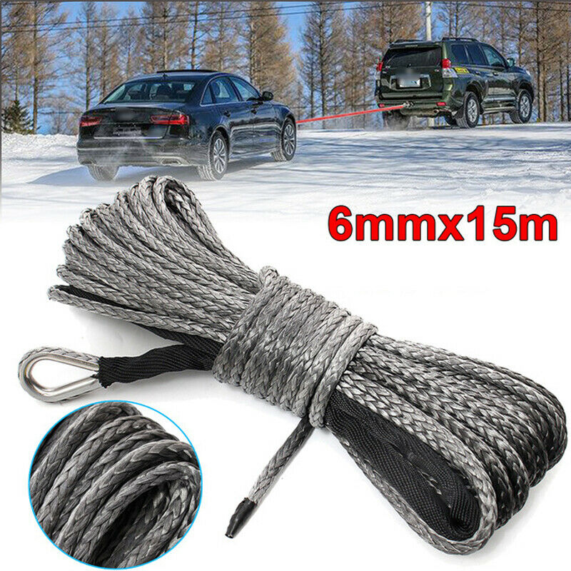 5000-5700lbs 50ft Ã—6mm Nylon Synthetic Fiber Winch Line Cable Rope Car ATV UTV
