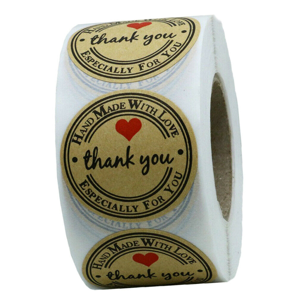 1 Roll of 500pcs Kraft Thank You Stickers Labels Permanent Adhesive Brown