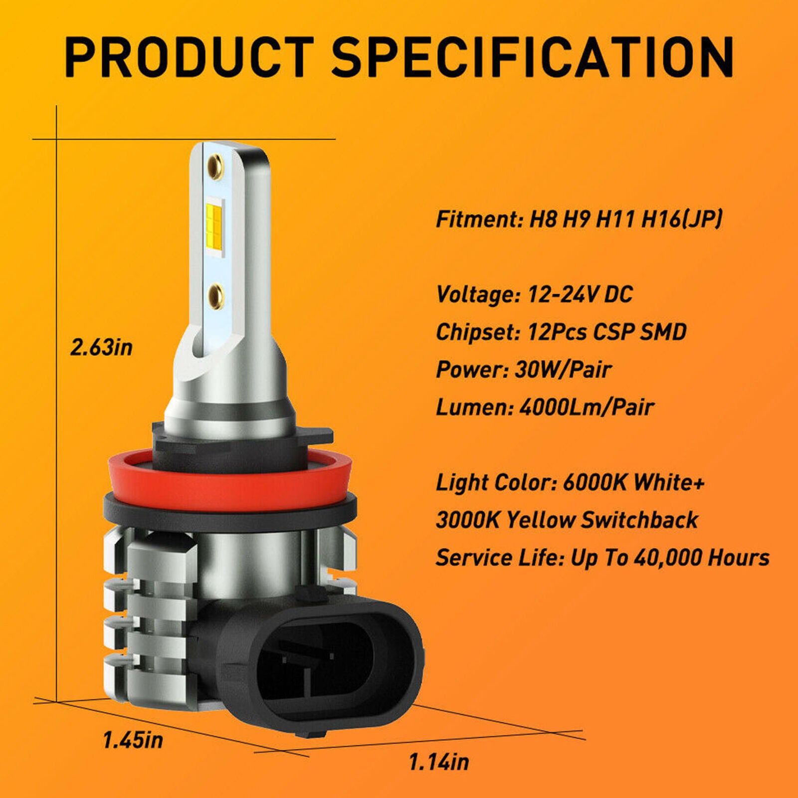 H11 H8 White Yellow LED Fog Light Bulbs Dual Color Super Bright DRL Lamp