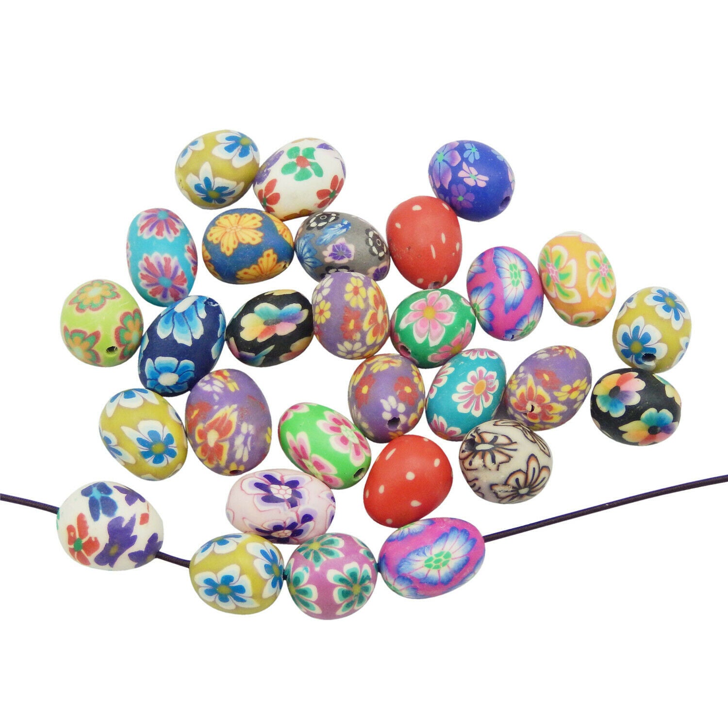 20pcs Assorted Polymer Clay Ovoid Spacer Bead Loose Bead Bracelet Making 15*10mm