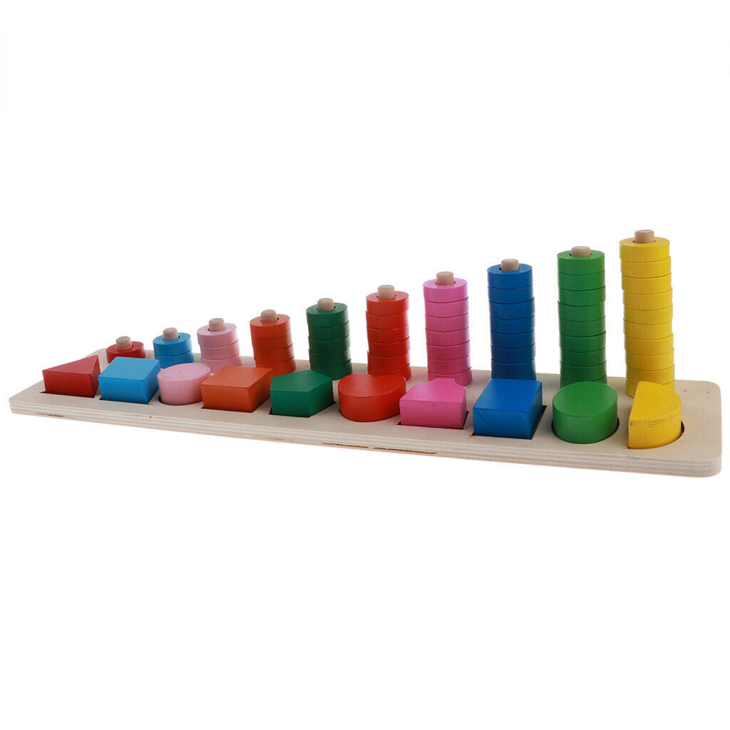 Montessori Wooden Geometry Blocks Match & Number Count Kids Educational Toys