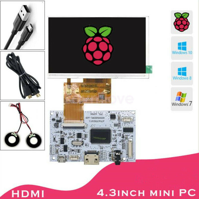 4.3 inch TFT LCD Display Screen w/ HDMI Driver Board Speaker For Raspberry Pi