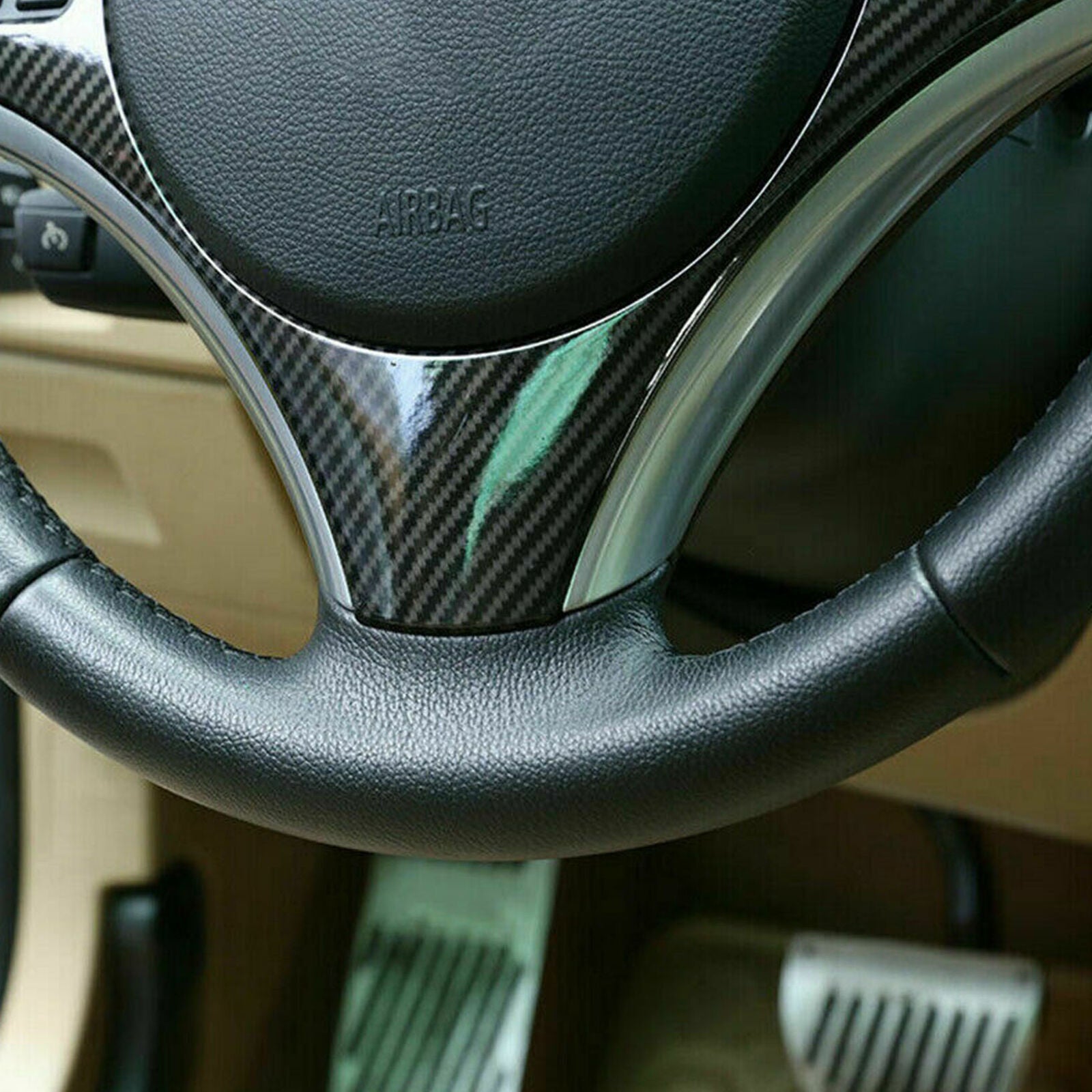 Steering Wheel Cover Decor Trim For BMW 3Series E90 325i 335i 05-12 Carbon Look