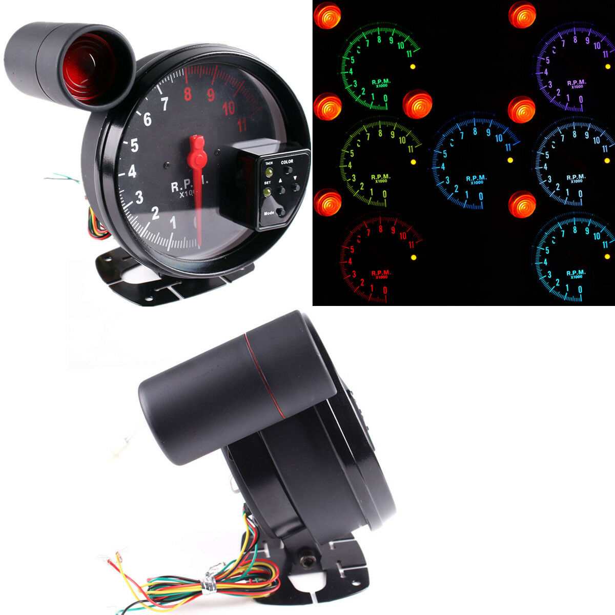 5 Inch Stepper Motor Car RPM Tachometer Gauge 7 Color Backlight 11000K Max RPM