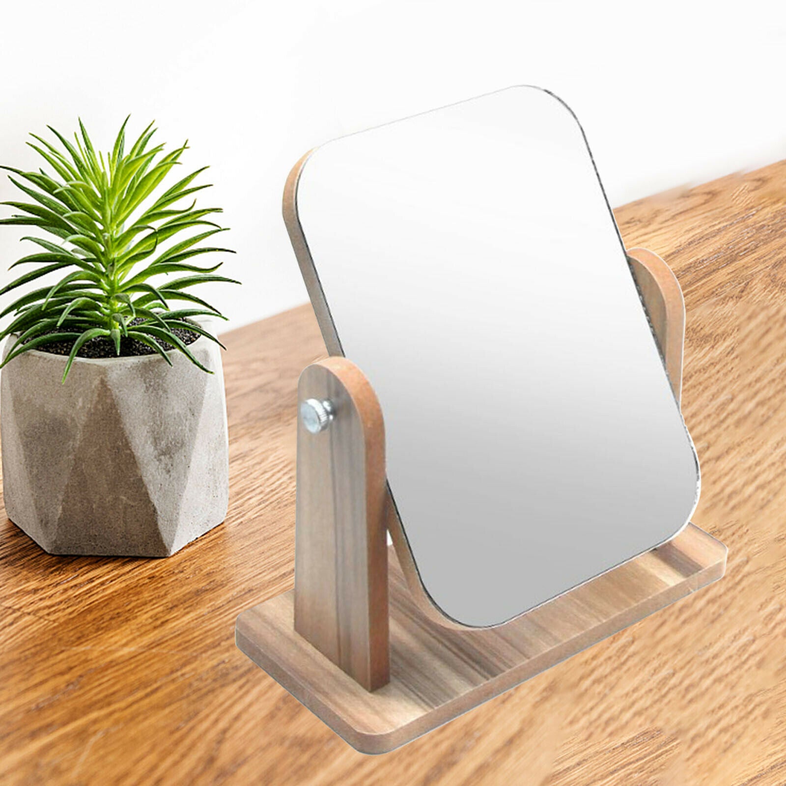 Desktop High Definition Makeup Mirror with Wood Frame Free-Standing Medium
