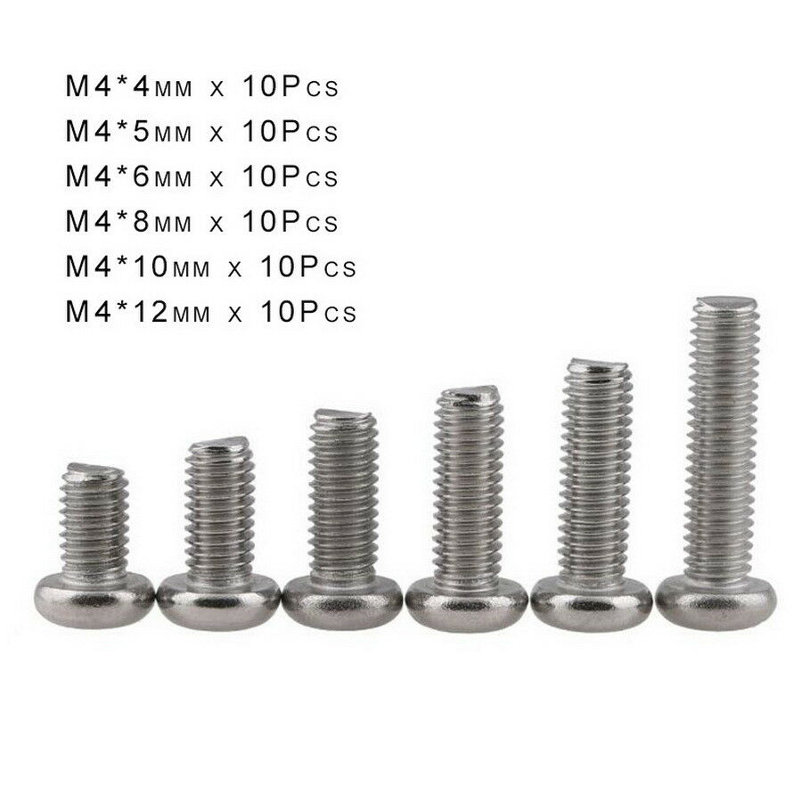 60Pcs M4*4-12mm Round Pan Dome Head Phillips Machine Screw Set A2 304 Stainless