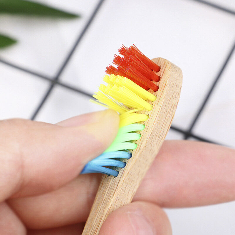 Medium-Bristle Bamboo Toothbrush Rainbow Wood Teeth Brush Fibre WoodenHan.l8
