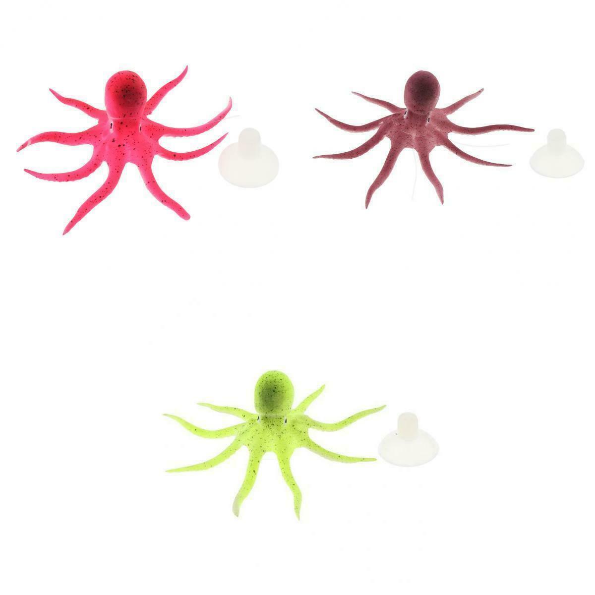 3pcs Fish Decor Glowing Artificial Ornament for Fish Tank Aquarium (Octopus)