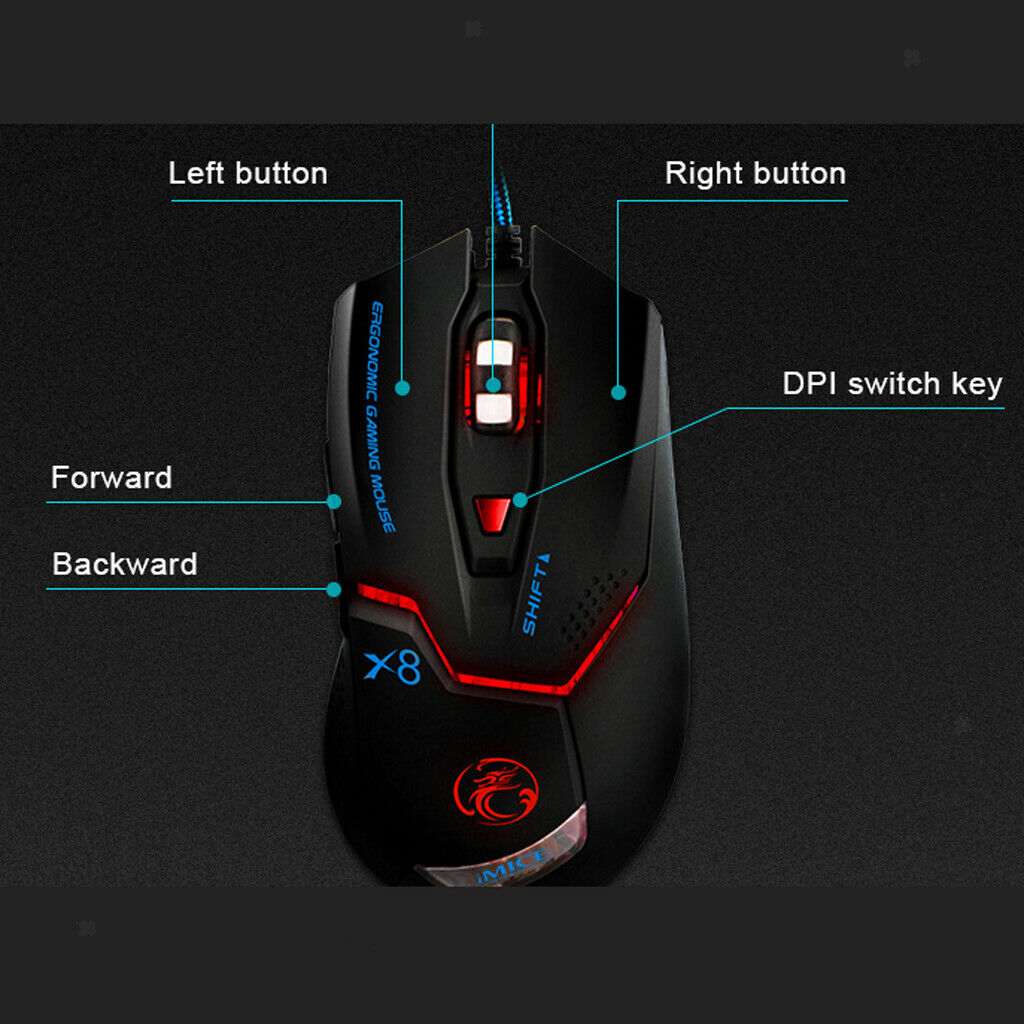 X8 Gaming Mouse USB Wired Computer Mice Ergonomics LED Light for PC Gamer