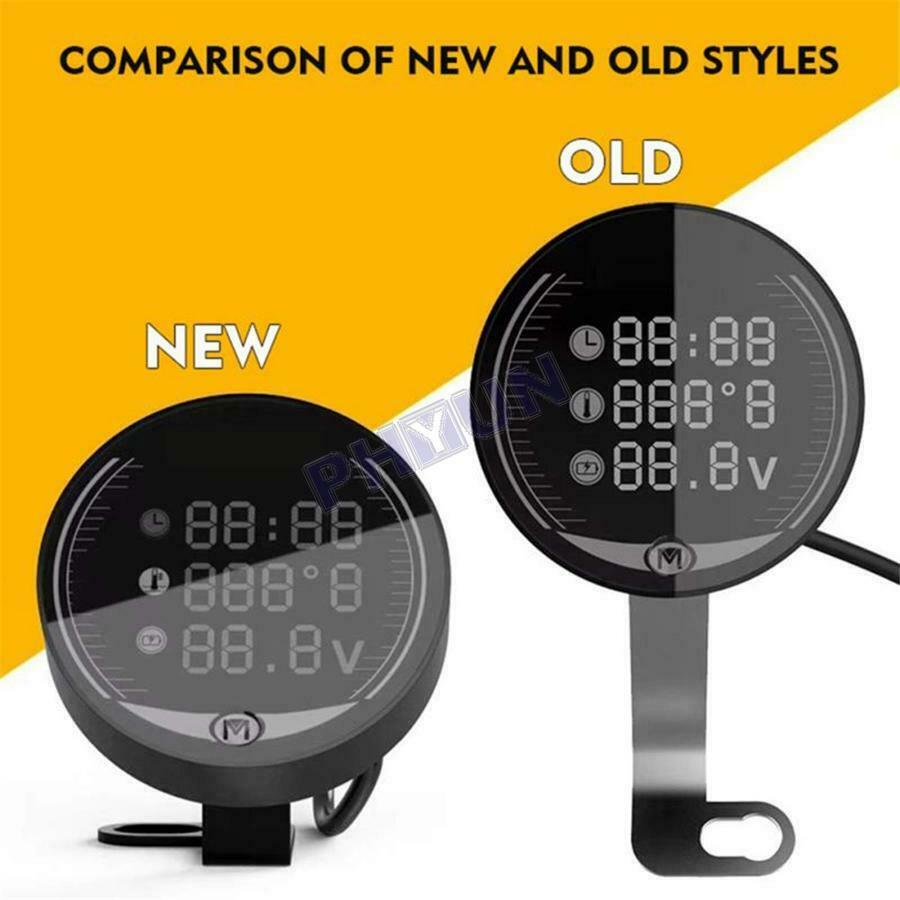 Universal Motorcycle ATV Voltmeter Thermometer LED Clock Display USB Charger