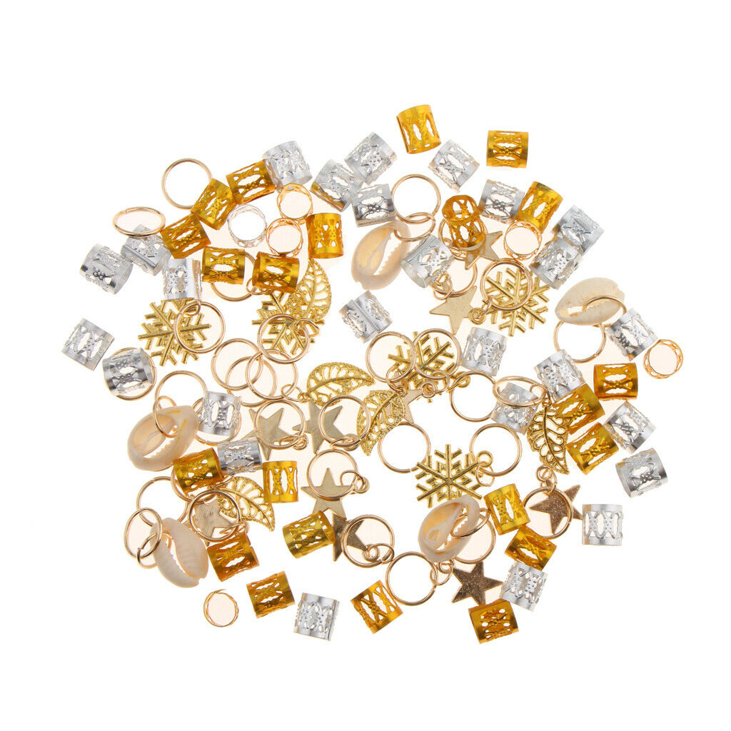84 Pack 6 Styles Shell Dreadlock Beads Loops Clips DIY Hair Braid Rings